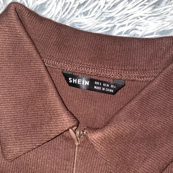 SHEIN brown cropped racer back zip up collar shirt - Picture 3 of 3